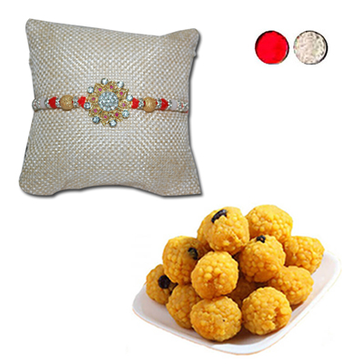 "Rakhi - AD 4270 A (Single Rakhi), 500gms of Laddu - Click here to View more details about this Product